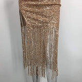 Women Tassel Deep V Neck Slip Dress Backless Off Shoulder Sequin Sexy Dresses Spaghetti Strap Bodycon Clubwear | Original Brand