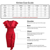Women's Deep-V Neck Ruffle Sleeves Cocktail Party Pencil Slit Formal Dress - Knitee | Women's Cocktail Dresses