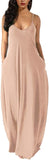 Apricot Pink Womens Casual Sleeveless Plus Size Loose Plain Long Maxi Dress with Pockets - Wolddress | Women's Casual Dresses