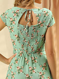 Women's Smocked Cap Sleeve Cinched Floral Chiffon Midi Dress | Original Brand