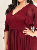 Plus Size Elegant V Neck Pleated A Line Chiffon Mother of Bride Dress - Sara Clothes