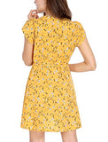 Women's Crossover V Neck Petal Sleeves Belted Floral Flowy Dress | Original Brand