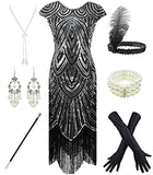 Women's 1920s Sequins Flapper Gatsby Cocktail Dress with 20s Headband Accessories Set