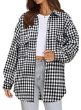 Women's Casual Long Sleeve Plaid Button Down Flannel Tops Blouses Loose Fitting Shacket Shirt 6061 G-Black XX-Large | Women's Casual Dresses