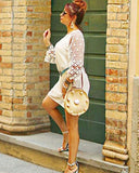 Women Summer Tunic Dress Floral Print V Neck Long Sleeve Casual Loose Flowy Shift Mini Dress | Women's Casual Dresses