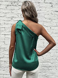 Women's Satin One Shoulder Tunic Tops Sleeveless Tie Knot Shirt Blouses | Original Brand | Women's Tops and Blouses