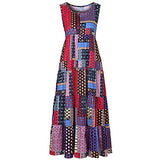 Ladies Loose Long Dress Sleeveless O-Neck Printed Retro Dress Bodycon Dress Office Wear for Casual Club Cocktail Evening Gowns Work UK Size 8-26 | Original Brand | Women's Cocktail Dresses