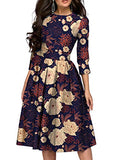 Women's Floral Evening Flare Vintage Midi Dress 4-Mar Sleeve