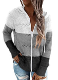 Biucly Womens Stripes Color Block Knit Sweater Zip Up Hoodies Long Sleeve Lightweight Drawstring Jacket Pullover Sweatshirts Sweaters Fall Winter 2022,US 18-20(2XL),Grey,White,Black | Women's Sweaters