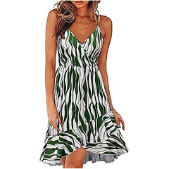 Summer Sleeveless Dress for Women V Neck Floral Printed Strap Casual Fahion Ruffle Dresses | Original Brand