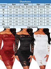 Womens Sexy Floral Lace Sheer Off Shoulder Bodycon Mini Dress