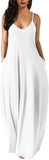 White Womens Casual Sleeveless Plus Size Loose Plain Long Maxi Dress with Pockets - Wolddress | Women's Casual Dresses