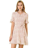 Women's Floral Peter Pan Collar Short Sleeve Belted Flare Ruffle Dress | Original Brand