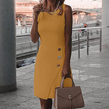 Ladies Summer Sleeveless Casual Solid O-Neck Knee-Length Ladies Dress Bodycon Dress Office Wear for Casual Club Cocktail Evening Gowns Work UK Size 8-26 | Original Brand | Women's Cocktail Dresses