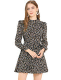 Women's Ruffled Trim Stand Collar Belted Vintage Daisy Floral Dress | Original Brand