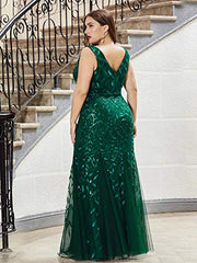 Women's Double V-neck Sleeveless Mermaid Dress Plus Size Evening Prom Dress 7886-pz