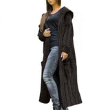 Gray Womens Casual Long Sleeve Open Cardigan Warm Hooded Outwear Coat Cable Knit Long Cardigan Sweaters with Pockets - NIUBIA | Women's Cardigan