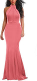 Pink Women's Elegant Chic Halter Neck Sleeveless Solid Stretchy Wedding Guest Mermaid Long Evening Dress - Berydress | Women's Formal Dresses