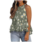 Blouse for Women Sleeveless Ruffle Hem Oversized T Shirts Floral Print Summer Flowy Tunic Tops Hawaiian Shirt for Women | Original Brand