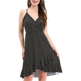 Ladies V-Neck Floral Print Strap Summer Casual Dress with Ruffle Dress Bodycon Dress Office Wear for Casual Club Cocktail Evening Gowns Work UK Size 8-26 | Women's Work Dresses