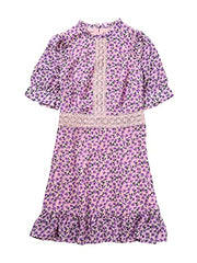 Allegra K Women's Dots Fit and Flare Ruffle Hem Floral Lace Inset Mini Dress | Women's Casual Dresses