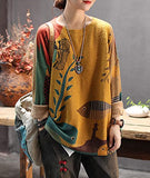 Yellow Women Long Sleeve Jumpers Knitted Graphic Sweater Crew Neck Loose Pullover Sweater Tops - Yesno | Women's Jumpers