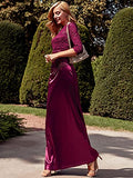 Women's Retro Floral Lace Vintage 3-Feb Sleeve Slim Ruched Wedding Maxi Dress