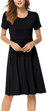 Black Crewneck Women Summer Casual Short Sleeve Dresses Empire Waist Dress With Pockets - Db Moon | Women's Casual Dresses