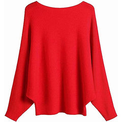 Women Dolman Batwing Sleeves Knitted Sweaters Winter Boat Neck Pullovers Tops