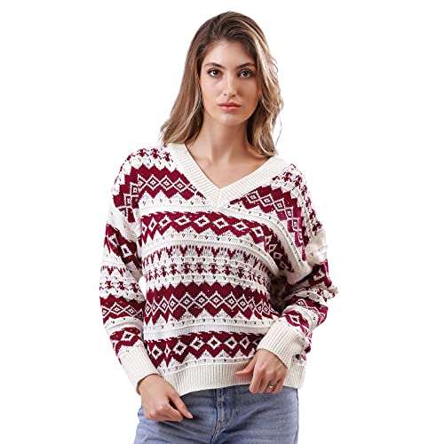 YODNBUK Women's Cute Ugly Christmas Sweater Funny Xmas V Neck Casual Loose Knit Pullover Top