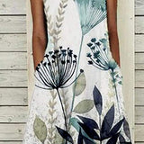 Ladies Loose Sleeveless Pocket Long Dress O-Neck Print Retro Dress Bodycon Dress Office Wear for Casual Club Cocktail Evening Gowns Work UK Size 8-26 | Women's Work Dresses