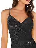 Women's Glitter V Neck Sleeveless Asymmetrical Wrap Bodycon Cami Dress