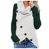 Chic Sweaters for Women,Button Turtle Cowl Neck Wrap Sweater,Asymmetric Hem Sweater,Long Sleeve Chunky Knitted Pullover | Women's Sweaters