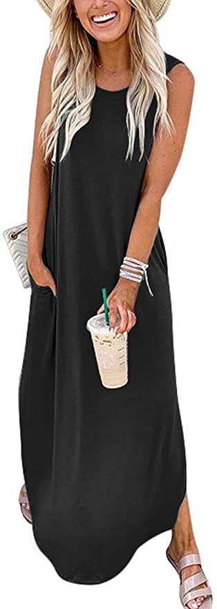Black Women's Casual Loose Long Sleeveless Sundress with Pockets - ANRABESS | Women's Casual Dresses