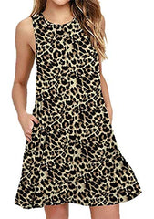 TYQQU Women Summer Beach Casual Dress Round Neck Sleeveless Mini Dress with Pockets Floral Dress Multicolor Plus Size | Women's Casual Dresses