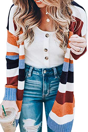 Womens Cardigan Color Block Striped Draped Kimono Cardigans Long Sleeve Open Front Casual Knit Sweaters Coat Outwear