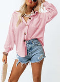 Dokotoo Women Waffle Knit Long Sleeve Shirts Plus Size Lightweight Collared V Neck Tops Solid Button Up Blouses Casual Fashion Fall Shacket Jacket Women Pink X-Large | Women's Casual Dresses