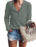 WNEEDU Women's Waffle Knit Tunic Tops Loose Long Sleeve Button Up V Neck Henley Shirts (M, Pea Green) | Women's Sweaters