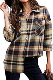 Womens Flannel Button Down Shirts Boyfriend Long Sleeve Oversized Blouses Tops 6020 Khaki Small | Women's Casual Dresses
