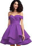 Purple Off Shoulder Short Prom Dress Satin Homecoming Dresses for Teens A Line Cocktail Party Gowns Mini Dress - Homdor | Women's Cocktail Dresses