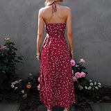 Summer Long Suspender Dress for Women Casual Backless V-Neck Polka Dots Slim Spaghetti Strap Dress | Original Brand