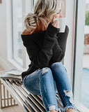 Breampot Women Cable Knit Jumper Casual Basic Long Sleeve Pullover Sweater Tops(Y-Black,Small) | Women's Sweaters