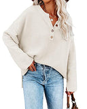 Women's Oversized Sweaters Batwing Long Sleeve Loose V Neck Button Henley Tops Pullover Knit Jumper | Women's Sweaters