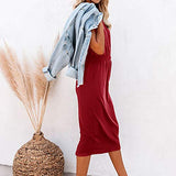 Ladies O-Neck Mid-Caif Short-Sleeved Slim-Fit Split Pocket Bottoming Dress Bodycon Dress Office Wear for Casual Club Cocktail Evening Gowns Work UK Size 8-26 | Women's Work Dresses