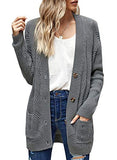 Women's Cabel Knitted V Neck Loose Chunky Long Sleeves Pockets Sweater Cardigan Jacket