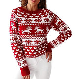 ZAFUL Women's Christmas Reindeer Xmas Snowflake Patterns Knitted Sweater Long Sleeve Elk Floral Printed Pullover | Women's Sweaters