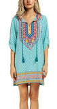 Neck Tie Vintage Printed Ethnic Style Summer Shift Dress