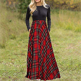 Women Dresses New Simple Long Sleeve O-Neck Plaid Print Casual Daily Dress with Pockets Autumn Winter Dress | Original Brand | Women's Casual Dresses