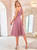 Women's Tea-Length Sleeveless Halter Chiffon Bridesmaid Dresses  - Sara Clothes