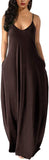 Dark Brown Womens Casual Sleeveless Plus Size Loose Plain Long Maxi Dress with Pockets - Wolddress | Women's Casual Dresses
